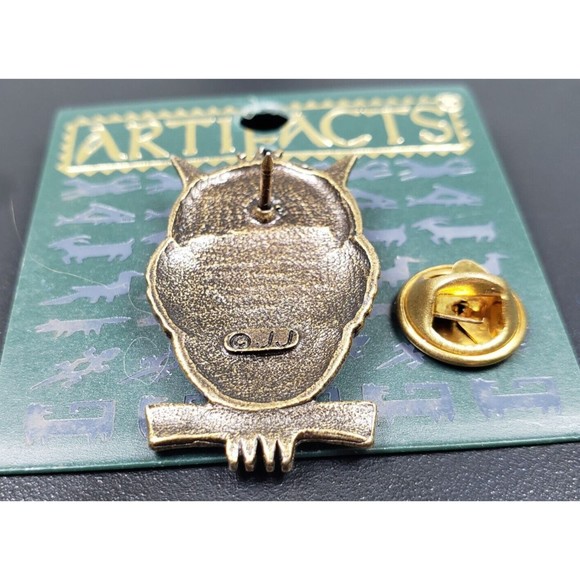 Vintage 1980's JJ Jonette Artifacts Owl on Tree Branch with Googly Eyes Tac Pin - Picture 10 of 10